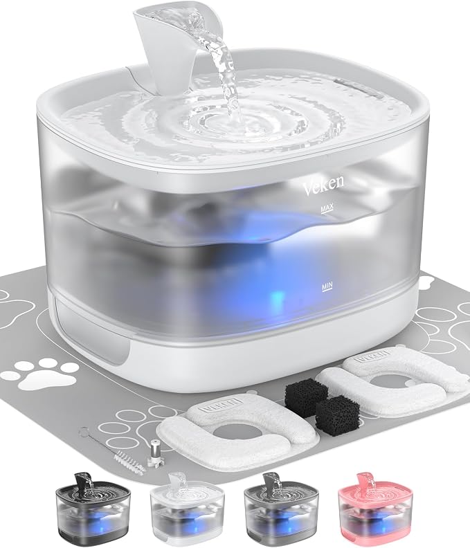 Veken Cat Water Fountain with Detachable Tank, 84oz/2.5L Automatic Pet Drinking by Veken
