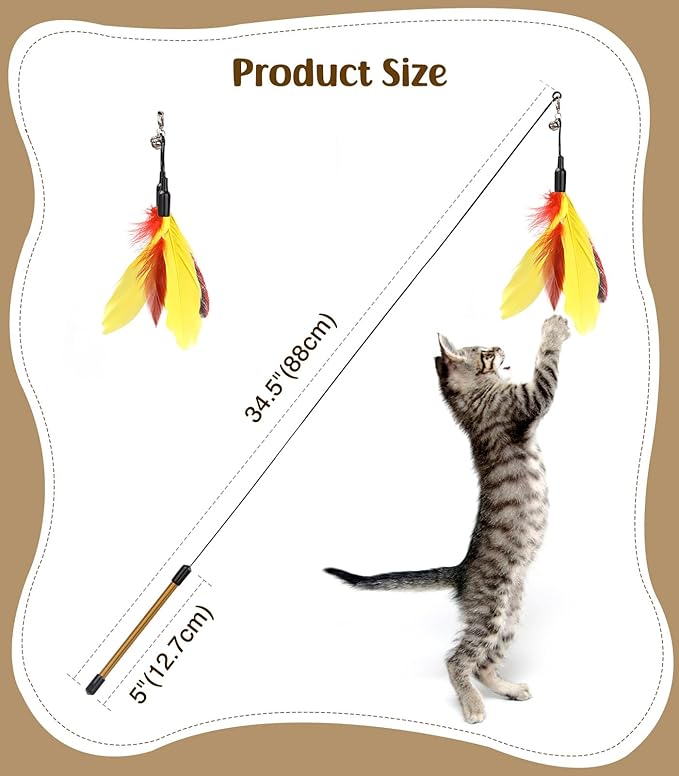Pawaboo Feather Teaser Cat Toy, Interactive Feather Wand Cats Toy Flying - Image 7