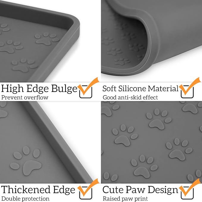 Ptlom Grey Pet Placemat for Dog and Cat, Waterproof Non-Slip Silicone Feeding - Image 4