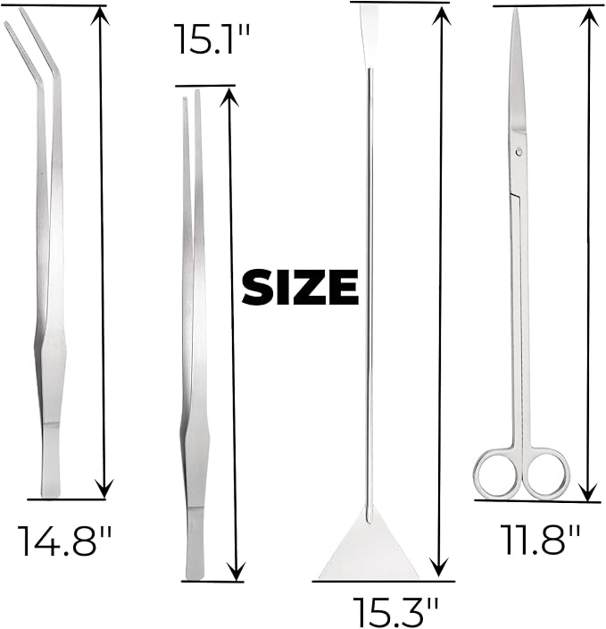 Hiceeden 4 Pcs 15 Inch Long Aquarium Aquascape Tools, Stainless Steel - Image 2