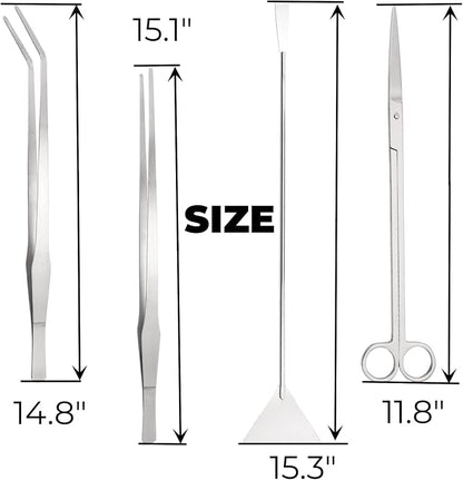 Hiceeden 4 Pcs 15 Inch Long Aquarium Aquascape Tools, Stainless Steel - Image 2