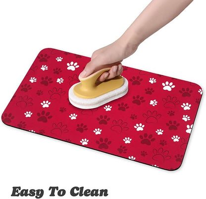 Dog Food Mat, Absorbent Water Bowl Mats Cat Pet Feeding Placemats Red 16 * 24 - Image 4