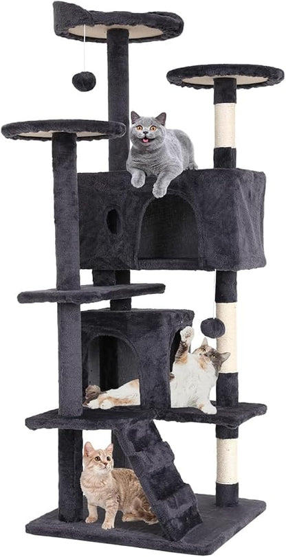 Large Cat Tree with Scratching Post, Wooden Frame, Sisal Ropes, 3 Platforms by Home