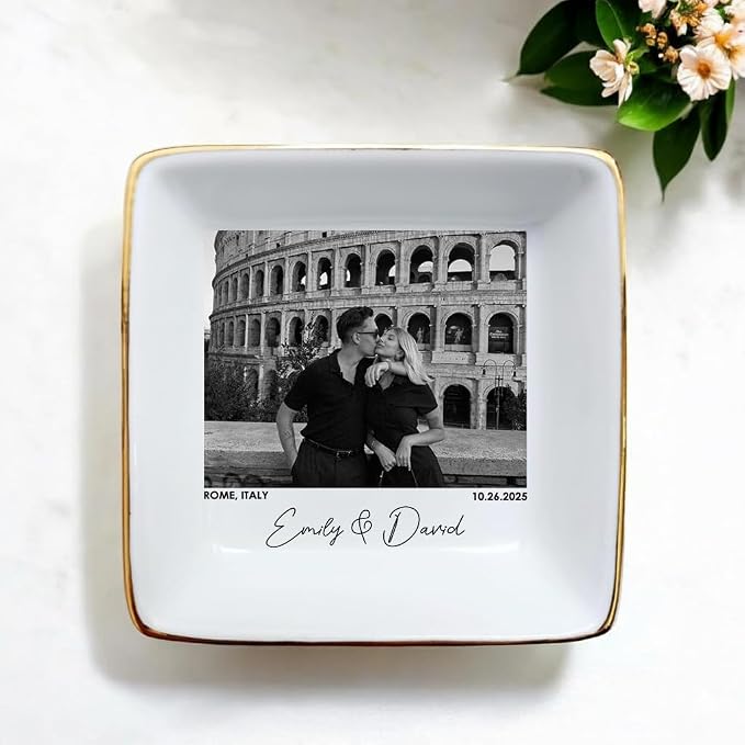 Custom Couple Portrait Photo Ring Dish, Personalized Picture Trinket Tray - Image 2