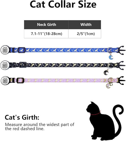 Cat Collar Stars and Moon, Reflective no Bell, Solid & Safe Collars - Image 3