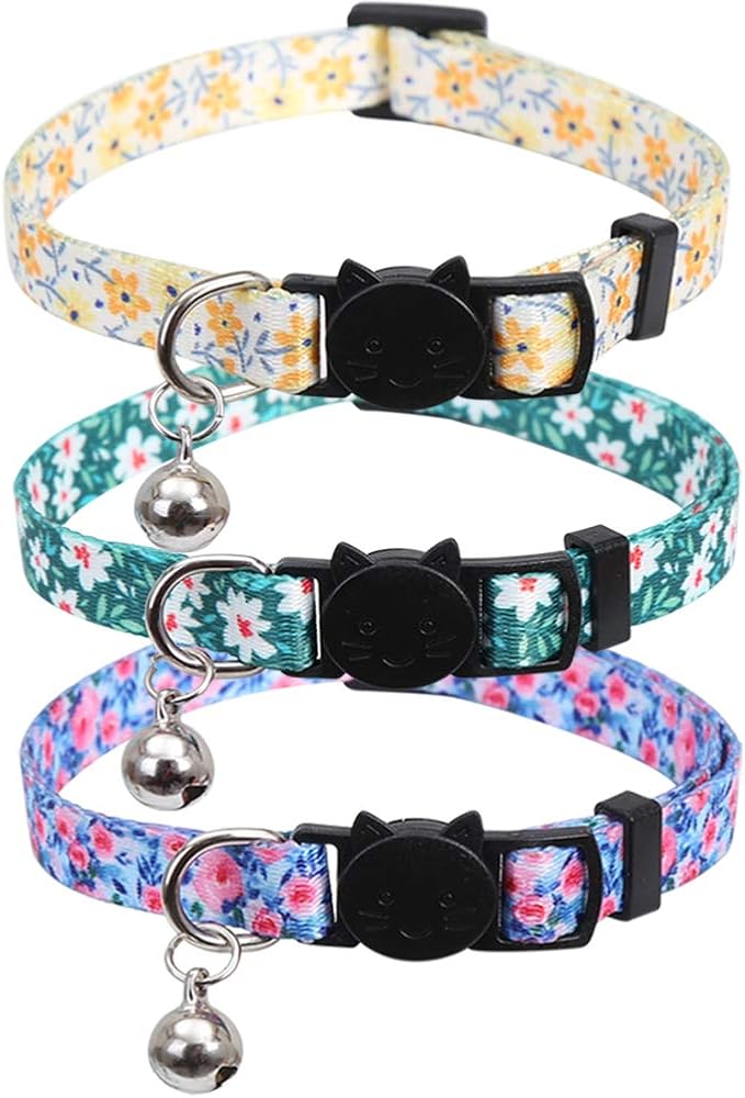 3 Pack Cat Collar Floral with Bell Breakaway Adjustable Flower by Lamphyface
