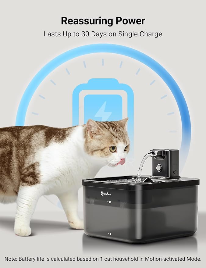 DownyPaws Cat Water Fountain Cordless, 84oz/2.5L Fursink Wireless Pet Water - Image 4