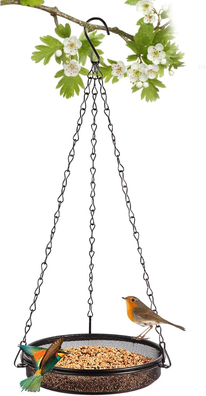 Hanging Bird Feeder & Tray&Metal Mesh Platform & Feeder Hanging by HRAYLTOP