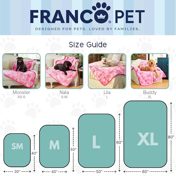 Franco Pet Barbie XL Oversized Super Soft Cozy Waterproof Sherpa-Backed Blanket - Image 3