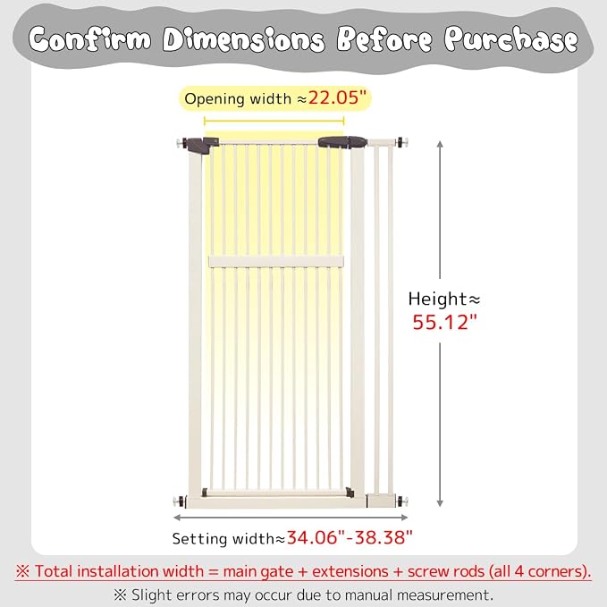 Lumizone Extra Tall Pet Gate 55.12" High Pressure Mounted 34.06"-38.38" Extra - Image 2