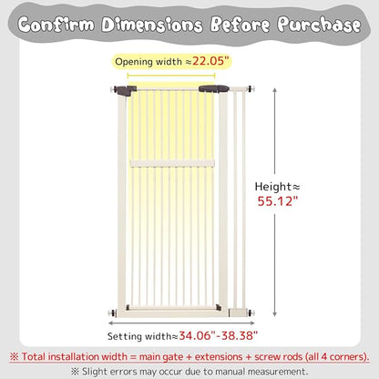 Lumizone Extra Tall Pet Gate 55.12" High Pressure Mounted 34.06"-38.38" Extra - Image 2