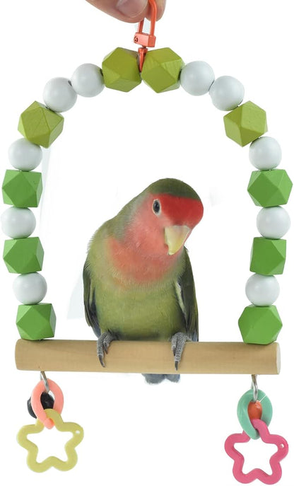 Wooden Bird Swing Perch for Parakeet, Small Birds Hanging Cage Stands - Image 2