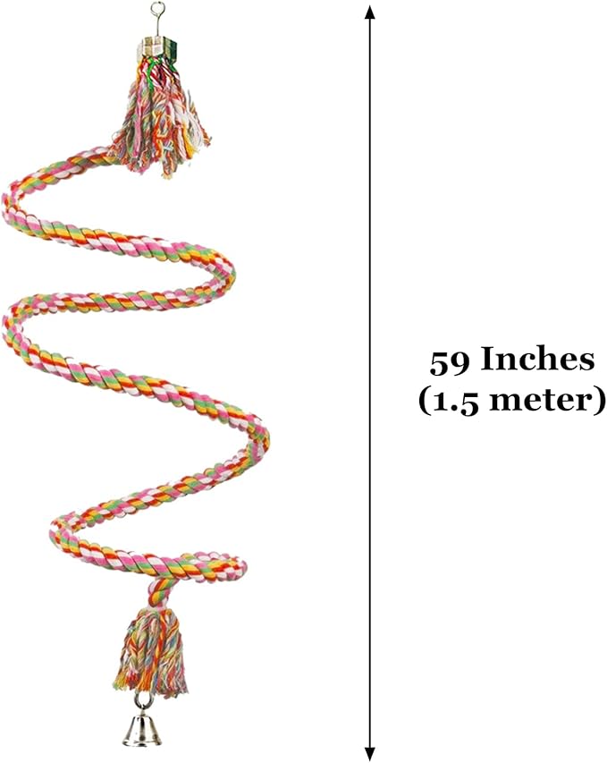 SunGrow Rope Perch for Parrots, 59” Long, Bungee Bird Toy, Brightly Colored - Image 7