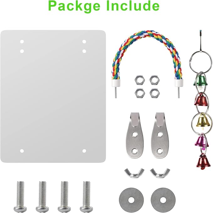 10.6" Bird Mirror with Rope Perch Bird Toys Swing, Comfy Perch - Image 4