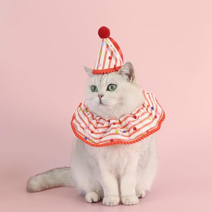 Cat Dog Birthday Bandana Scarf and Party Hat Cute Polka dot and Stripe Bib - Image 3