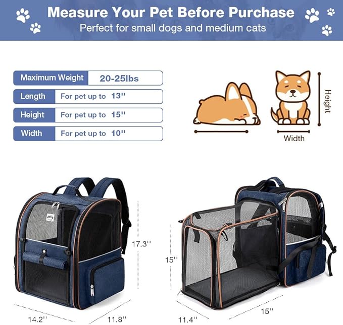 Lekebobor Extra Large Cat Backpack Carrier Expandable Pet Carrier Backpack - Image 2