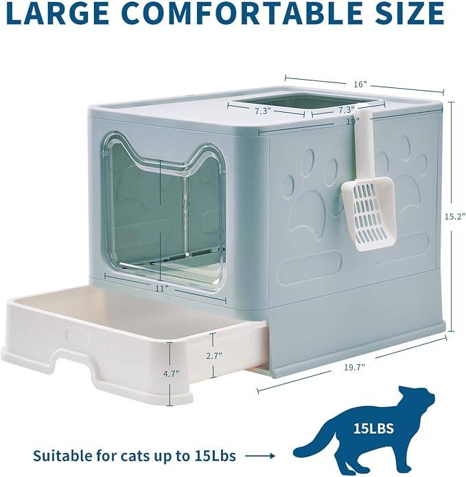 Cat Litter Box with Litter Mat and Scoop, Large Covered Litter Box with Lid - Image 3