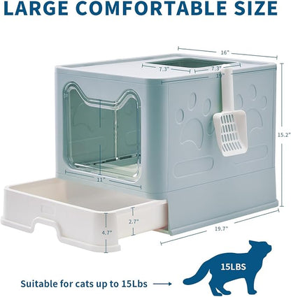 Cat Litter Box with Litter Mat and Scoop, Large Covered Litter Box with Lid - Image 3