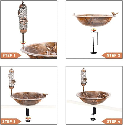 DREAMSOUL Deck Bird Bath with Feeder, Metal Birdbath Bowl - Image 4