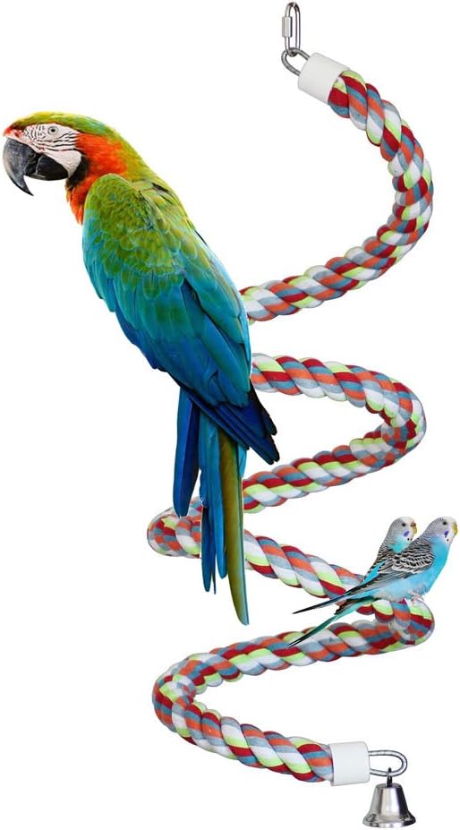 Rope Bungee Perch Bird, 83inch Kintor Pure Natural Colorful Bead Cage Chewing by KINTOR