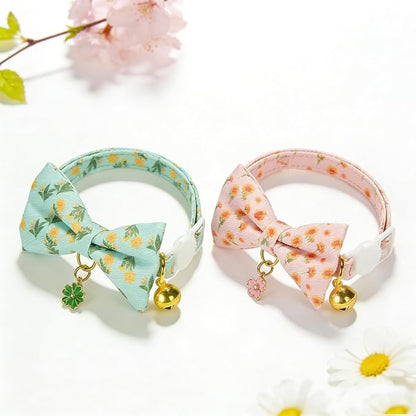 2 Pack Floral Cat Collars with Bow Tie and Bell Adjustable Breakaway Bowtie - Image 3