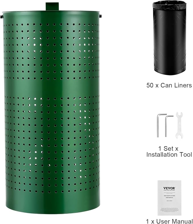 VEVOR Dog Poop Trash Can With 50 Liner Bags, 11.5 Gallons Outdoor Waste Bin - Image 10