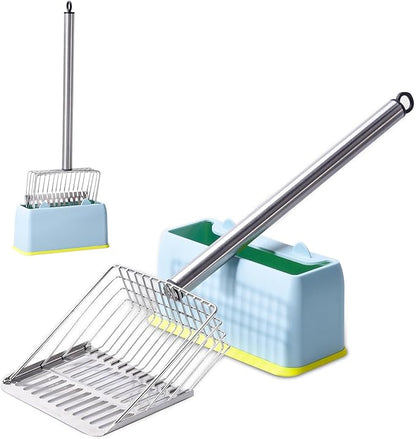 Metal Cat Litter Scoop with Holder Stainless Steel Kitten Poop Scooper by PETOCAT