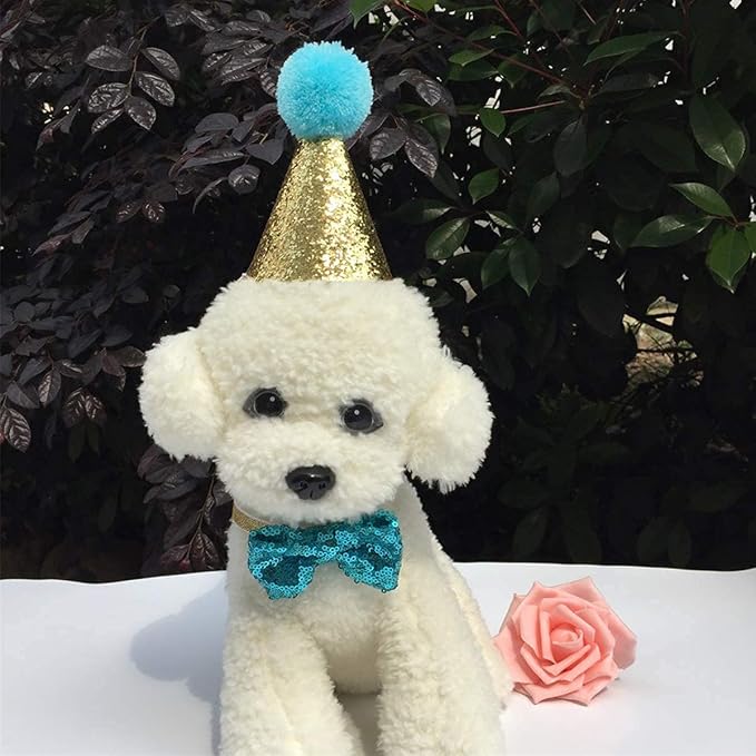 4 Pcs Cat Birthday Hat Bowtie Small Dog Hat Headband Topper Bowtie Adjustable - Image 6
