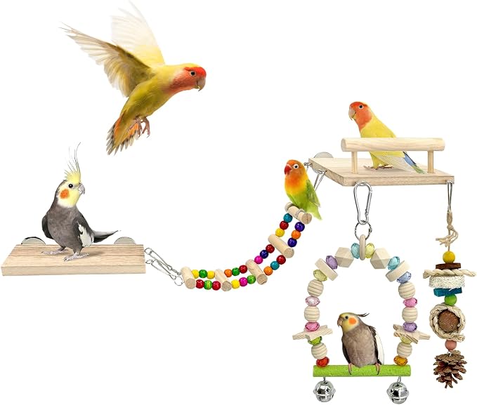 5-in-1 Parakeet Toys Set: Detachable Bird Playground by Unknown