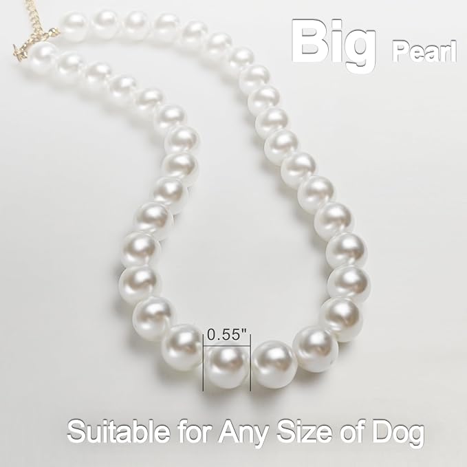 Chunky Pearl Dog Collar for Small Dogs Cats, Adjustable Beaded Dog Collar - Image 3