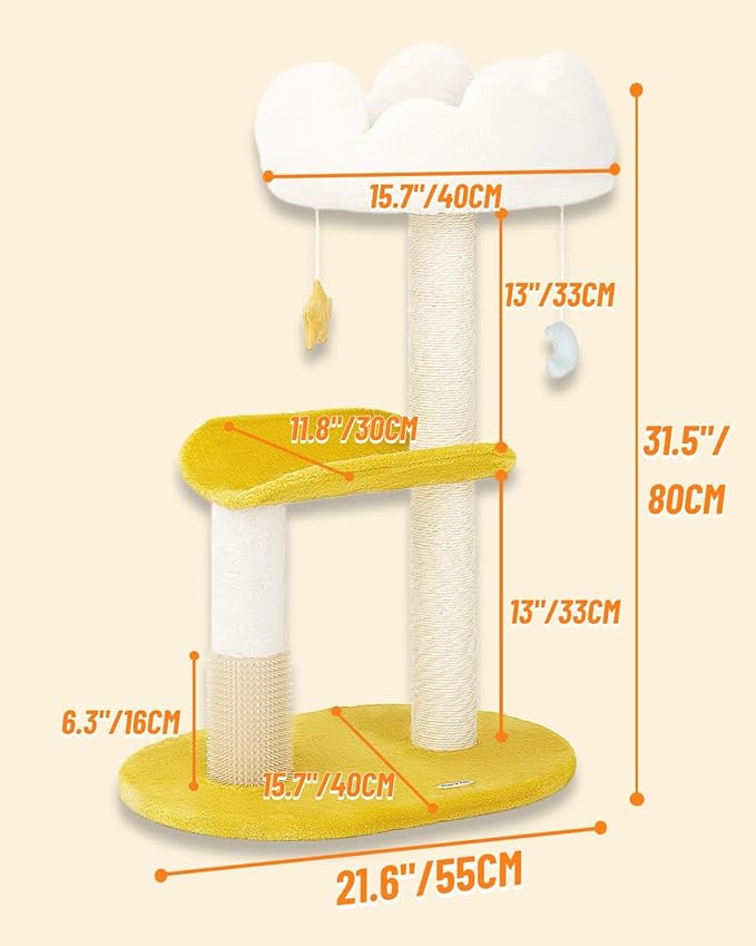 Happi N Pets Cloud Cat Tree, 31.5in Multi-Level Indoor Cat Tower - Image 3