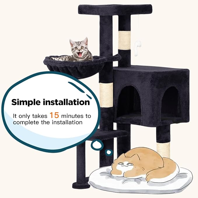 BestPet | 37" Cat Tree Tower | Dark Gray | Sturdy Multi-Level Cat Tree - Image 4