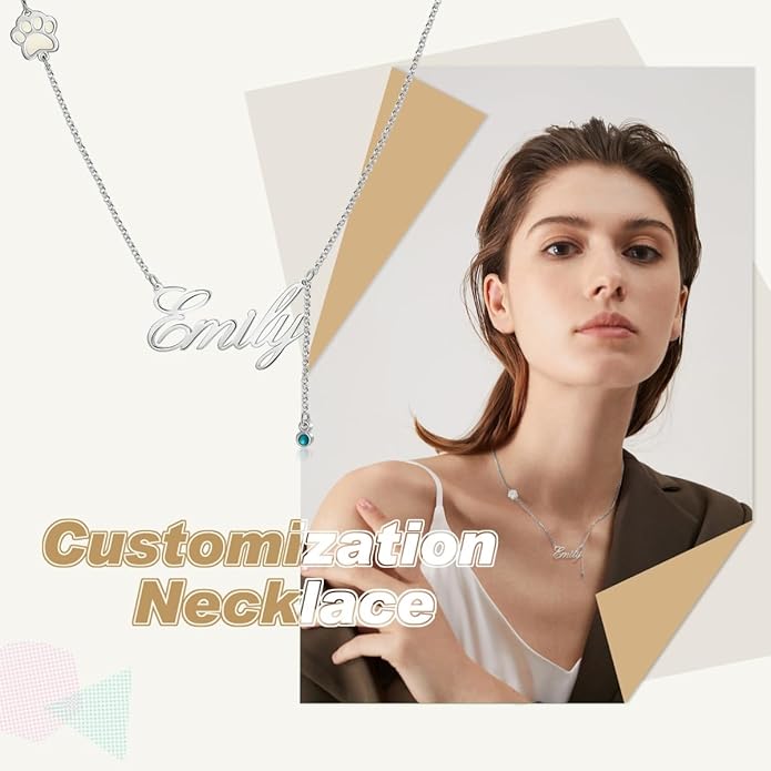Personalized Cute Dog Cat Paw Name Necklace Forever Love Custom Heart Pendant - Image 4