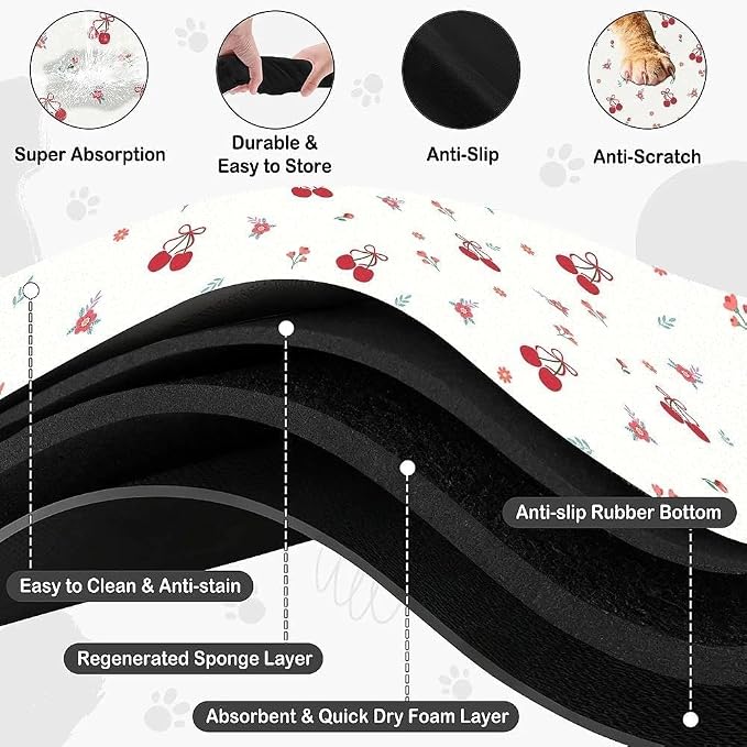 Dog Food Mat for Pet Cat Food Mat, Cherry Absorbent Quick Dry Dog Bowl Mats for - Image 5