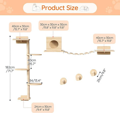 HOOBRO Wood Cat Wall Shelves for Large Cats, 11-Piece Cat Wall Furniture - Image 6
