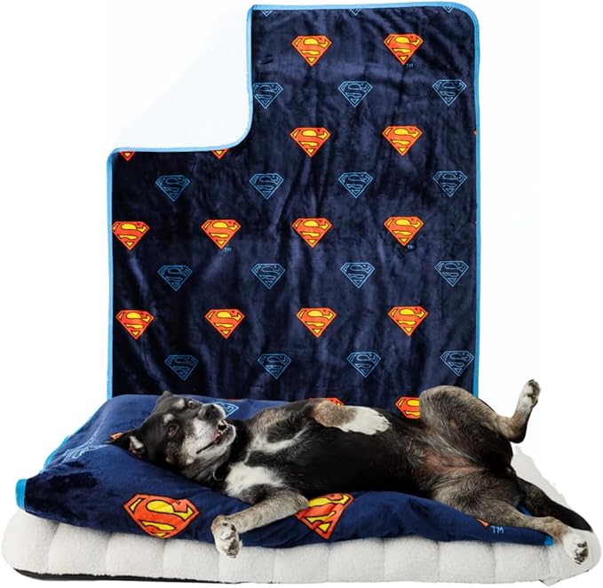Franco Pet Superman DC Comics Super Soft Cozy Waterproof Sherpa-Backed Blanket by Franco