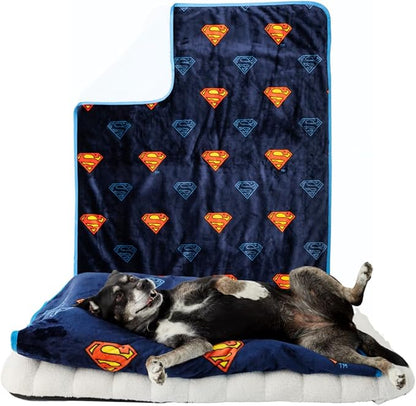 Franco Pet Superman DC Comics Super Soft Cozy Waterproof Sherpa-Backed Blanket by Franco