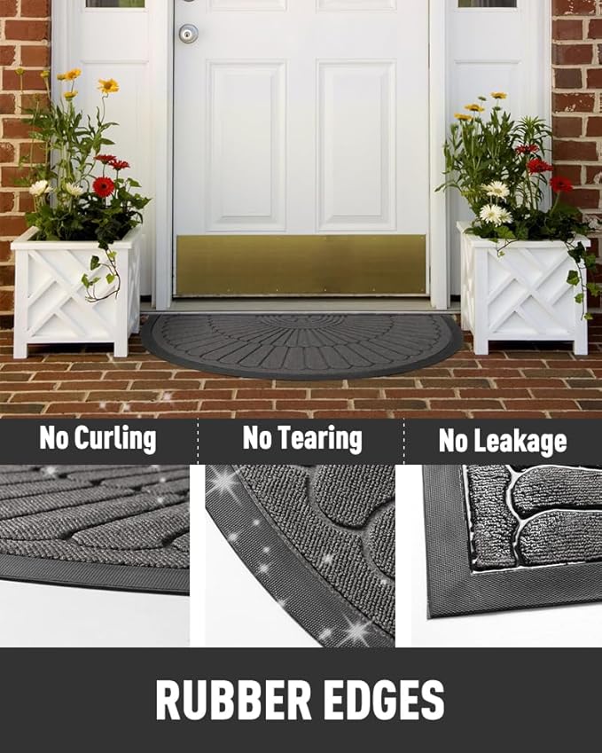 tchdio Door Mat Outdoor Indoor Entrance Doormat-Semicircular Durable Rubber Non - Image 4