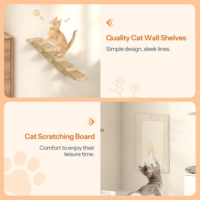 HOOBRO Wood Cat Wall Shelves, Plush Hammock, Scratcher and Climbing Shelves - Image 8