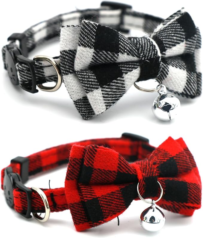 Breakaway Cat Collar with Bell and Bow, Bowtie Puppy Collars by YOUALSO
