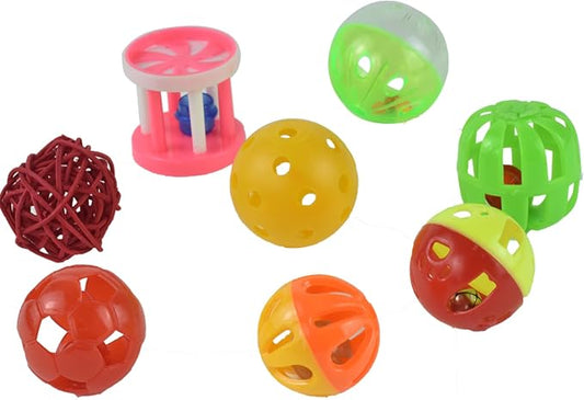 8pcs Bird Cat Ball Toys with Bell Colorful Parakeets Foot Talon Training Set - Image 2