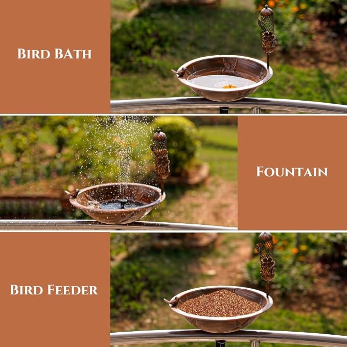 DREAMSOUL Deck Bird Bath with Feeder, Metal Birdbath Bowl - Image 5