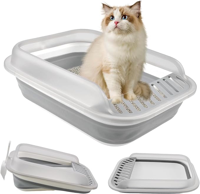 kathson Collapsible Litter Box for Kittens, Low Entry Senior Cat Litter Box by kathson
