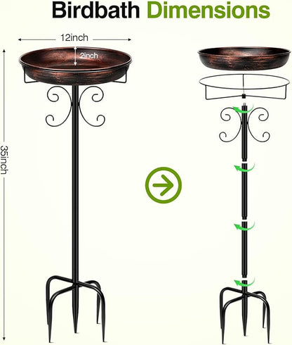 Daoeny 35In Metal Bird Bath for Outside, Vintage Freestanding Birdbaths & - Image 7