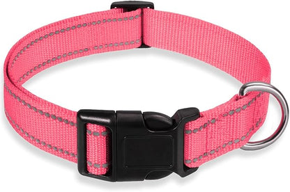 Reflective Dog Collar with Buckle Adjustable Safety Nylon Collars by BOOMIBOO