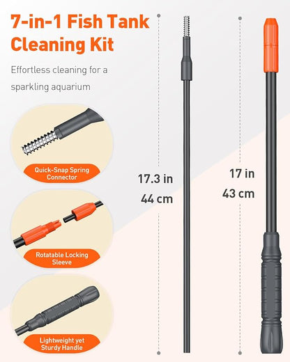 Pawfly Aquarium Cleaning Tools, 7 in 1 Fish Tank Cleaning Kit, Algae Scraper - Image 2