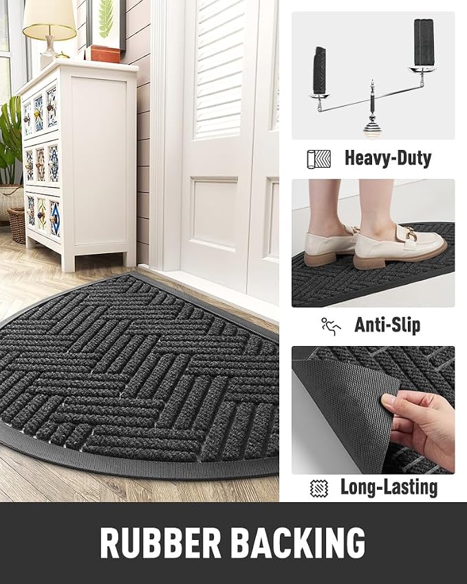 tchdio Door Mat Outdoor Indoor Entrance Doormat-Semicircular Durable Rubber Non - Image 3