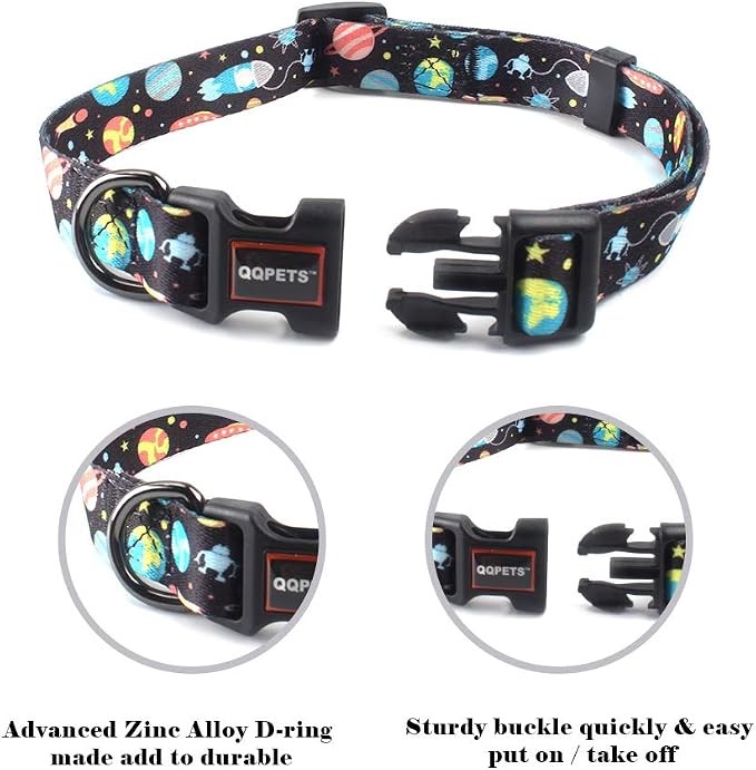 QQPETS Adjustable Soft Dog Collar: Print Flower Pink Multicolor Cute Patterns - Image 2