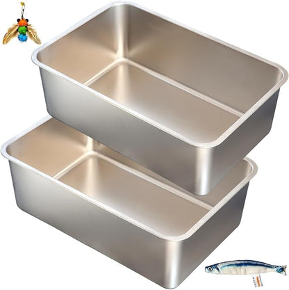 2-Pack XXL Stainless Steel Cat Litter Boxes, Includes Catnip Fish Toy & Wand by miwooim