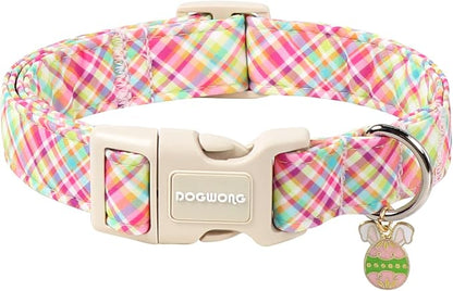 DOGWONG Easter Dog Collar, Cute Easter Colorful Plaid Pet Collar Durable by DOGWONG